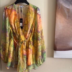 Fashion Nova Yellow and orange Kacy chiffon Romper